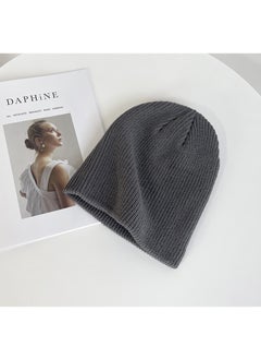 Generic White knitted hat for women autumn and winter Korean style fashionable all-matching solid color big head circumference wool pullover hat confinement delivery Gray 