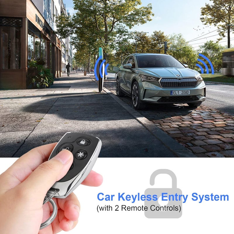 Estink Car Alarm Security System, Black Universal Anti-Theft Device Car Security Device Alarm System Burglar Alarm Car Keyless Entry System with 2 Remote Controls Car Horn Siren Alarm - Image 2