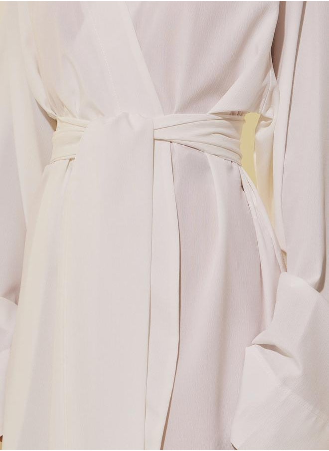 Styli White Solid Long Sleeve Robe with Tie Detail  - Image 4