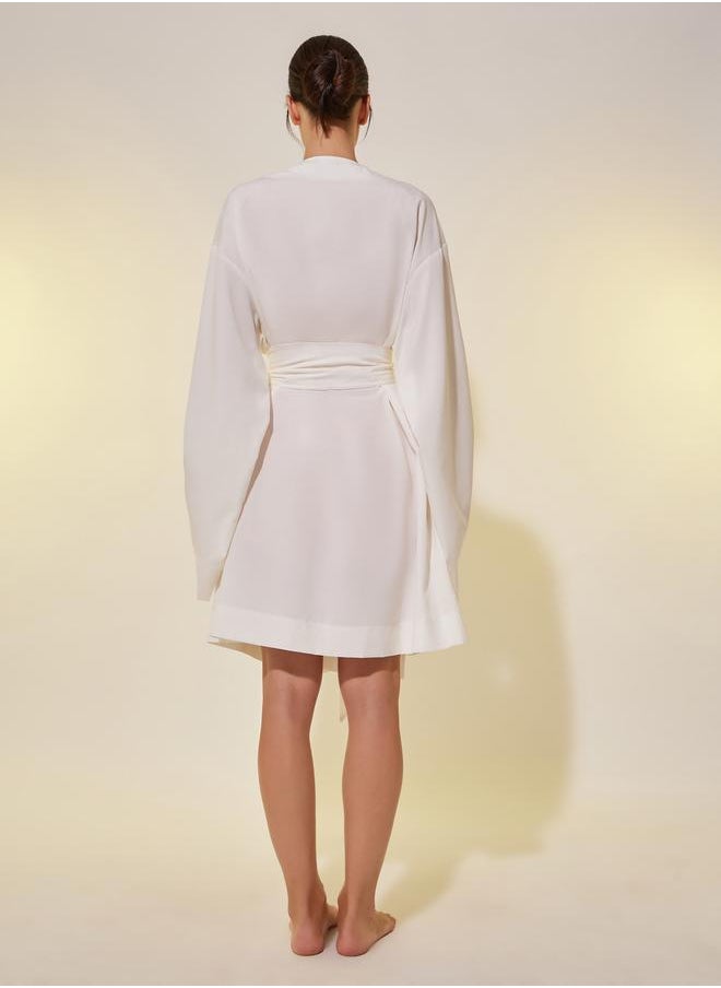 Styli White Solid Long Sleeve Robe with Tie Detail  - Image 5