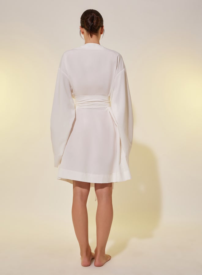 Take Two Take Two White Solid Long Sleeve Robe with Tie Detail  - Image 5