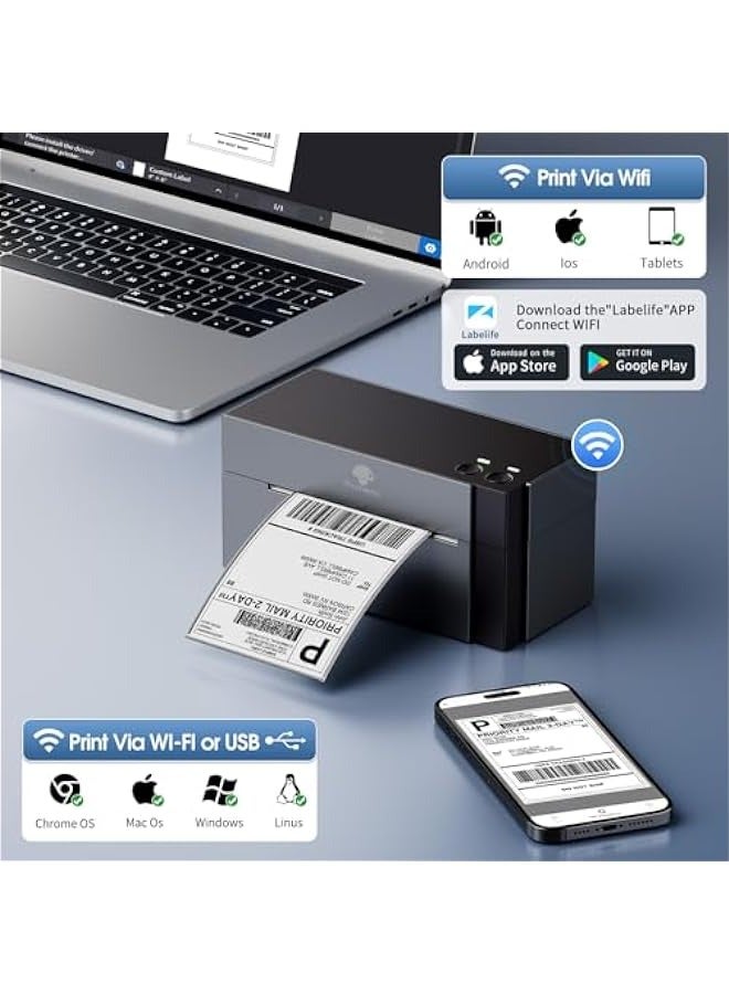 phomemo 344WF (Upgraded) Shipping Label Printer, Wi-Fi Thermal Label Printer for Shipping Packages, 4x6 Label Printer Compatible with iOS, Android and PC - Image 2