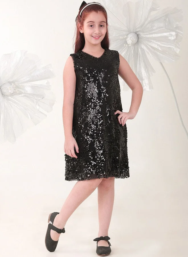 بونكيدز BONKIDS Black Satin Fit & Flare Dress for Girls