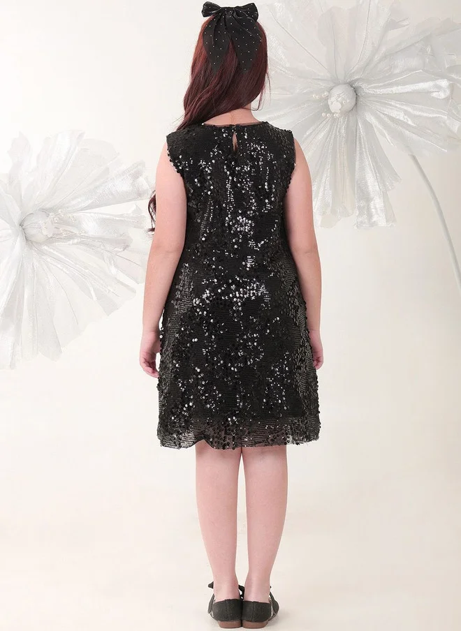 بونكيدز BONKIDS Black Satin Fit & Flare Dress for Girls