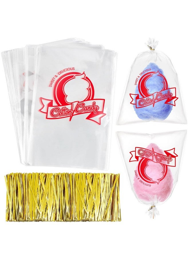 Geyee 500 Pcs Cotton Candy Bags with Ties Bags for Cotton Candy with Print Clear Large Carnival Candy Bags for Party and Kitchen, 11.8 x 17.7 Inch (Cotton Candy) - Image 1