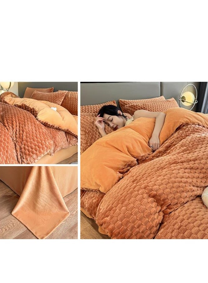 طقم سرير — قماش مخمل منحوت مزين بحواف عريضة من مخمل الحليب مكون من 4 قطع - Image 3