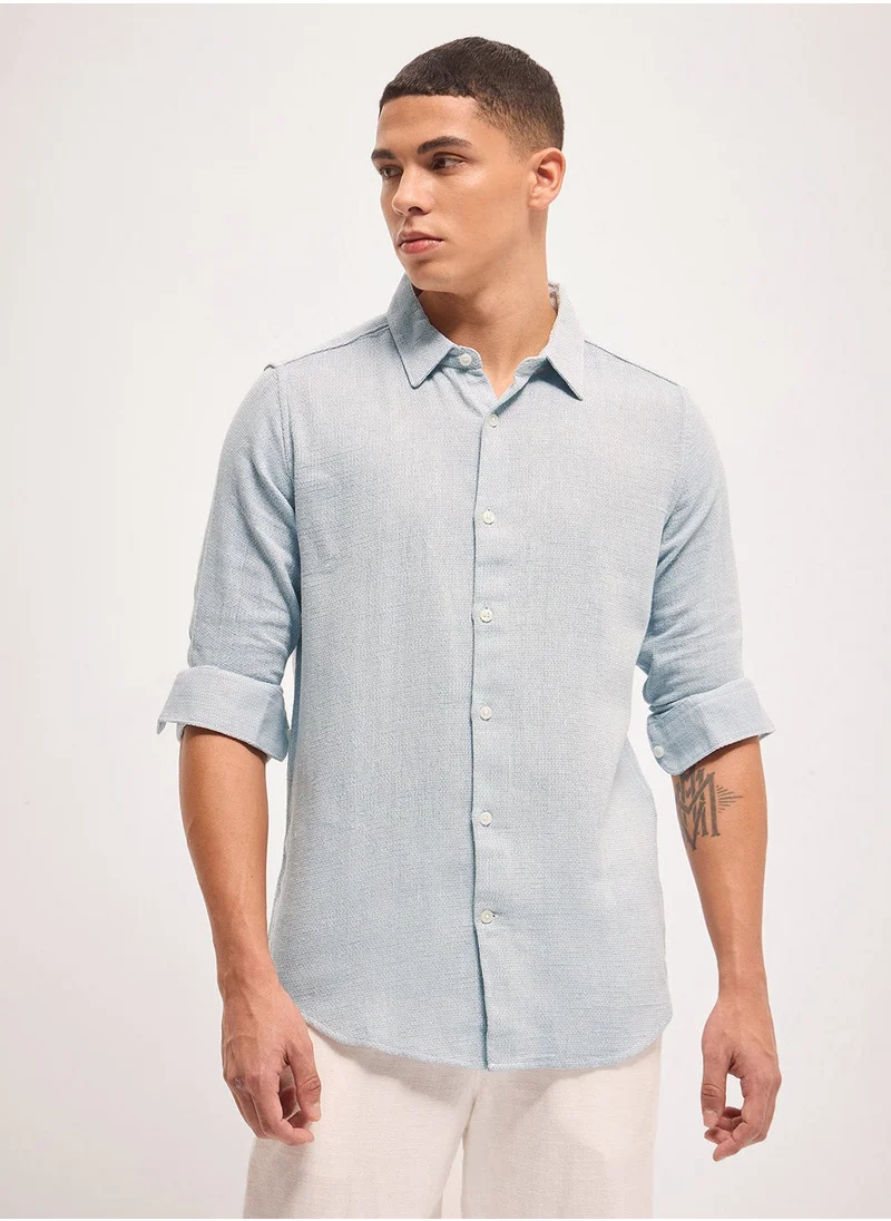 THE BEAR HOUSE The Bear House Men's Cotton Shirt | Casual & Formal Long Sleeve Slim Fit | Classic Button-Down, Office & Everyday Wear, Comfortable & Breathable Fabric"-TBH-ARANJUEZ-BL_PARENT