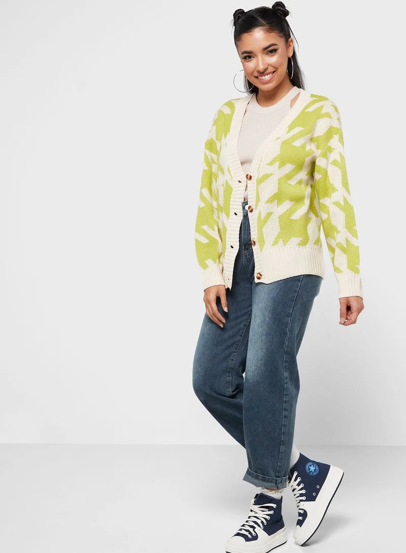Ginger Houndstooth Intarsia Cardigan