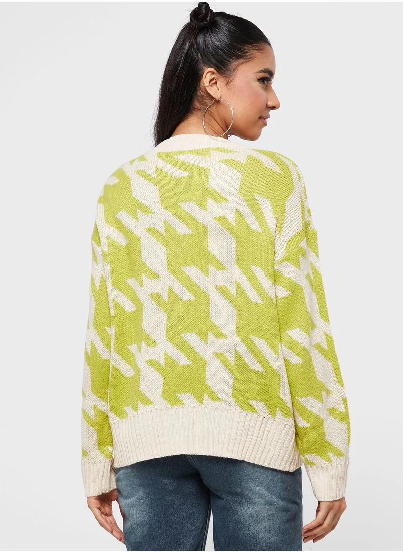 Ginger Houndstooth Intarsia Cardigan
