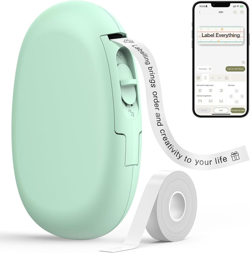 E10 Bluetooth Label Printer with Continuous Waterproof Labels, Green | App with 30+ Fonts, 600+ Symbols, Rechargeable, Works with 40+ Label Types, Ideal for Home, School & Office - Image 1