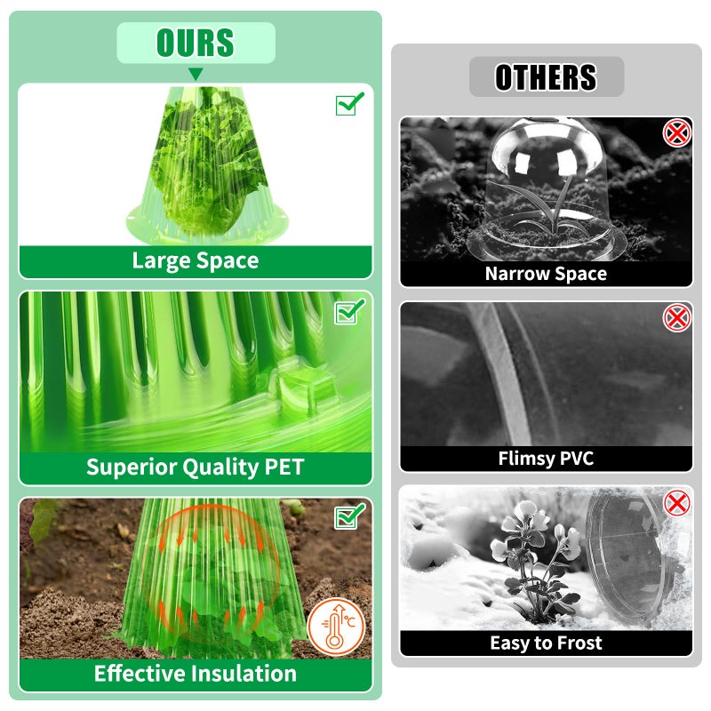 UQM 30 Pack Garden Cloches for Plants, Reusable Bell Plant Protector with Rotary Vent Cover, Garden Protection from Animals Snails Birds Chickens Insect, 9.18" H X 7.56" D (Green) - Image 4