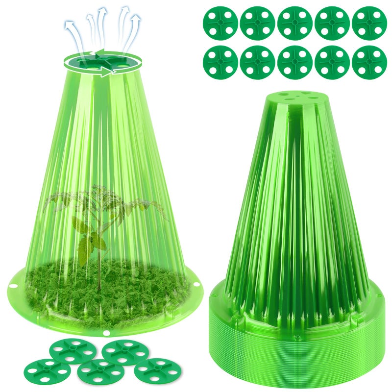 UQM 30 Pack Garden Cloches for Plants, Reusable Bell Plant Protector with Rotary Vent Cover, Garden Protection from Animals Snails Birds Chickens Insect, 9.18" H X 7.56" D (Green) - Image 1