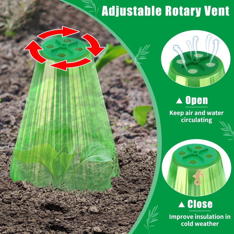 UQM 30 Pack Garden Cloches for Plants, Reusable Bell Plant Protector with Rotary Vent Cover, Garden Protection from Animals Snails Birds Chickens Insect, 9.18" H X 7.56" D (Green) - Image 3