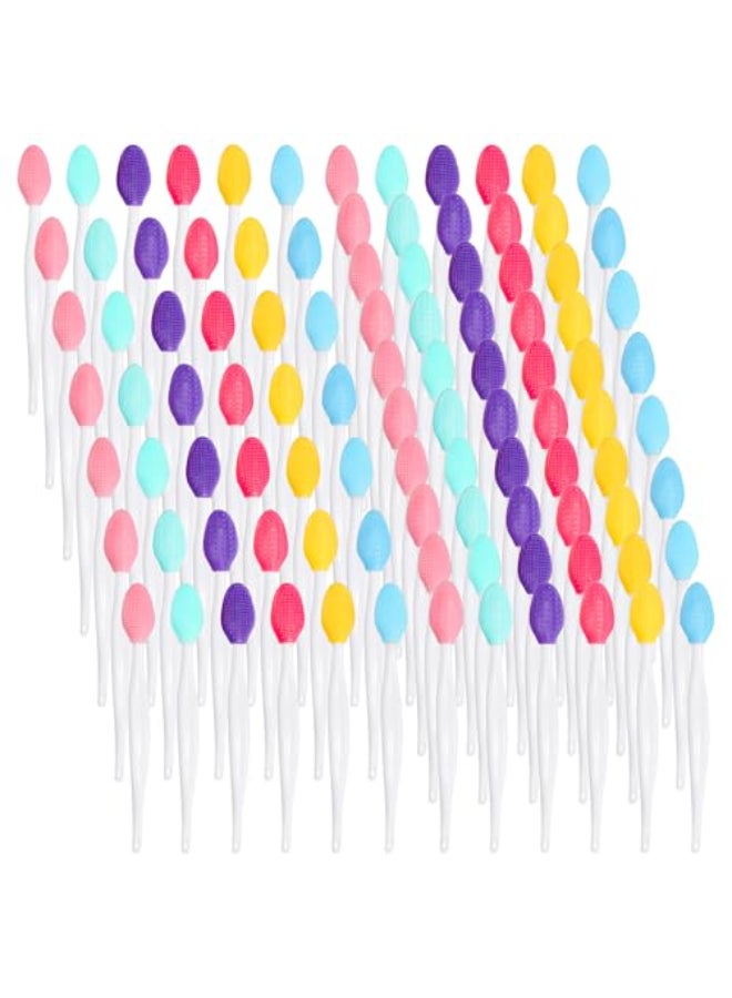 Acshio 100 Pieces Lip Scrub Brushes Double Sided Silicone Exfoliating Lip Brush Soft Facial Cleaning Brush Lip Exfoliator Scrubber Tool for Smoother Fuller Lip Appearance - Image 1