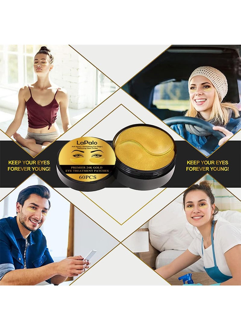 LaPalo - Premier 24K Gold Eye Treatment Patches,Anti-aging Collagen Hyaluronic Acid Eye Mask, Diminish Dark Cirles, Wrinkles, Puffiness & Bags, Nourish Skin Care, Travel Size Travel Essentials, 60 pcs - Image 1