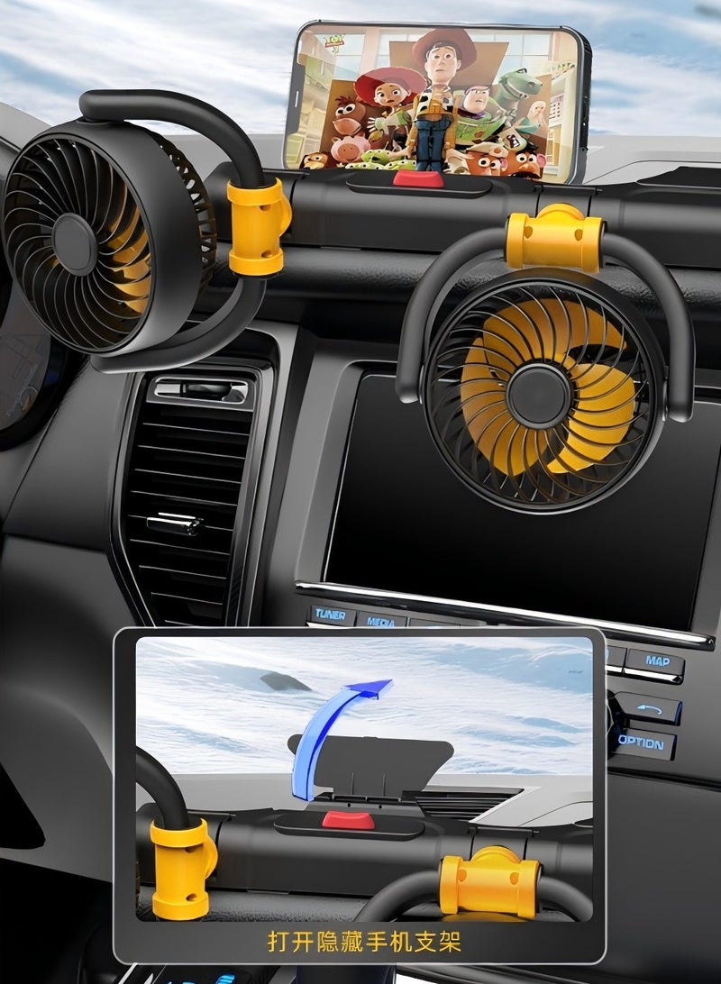 Generic 3 Heads Car Fan USB Portable Cooling Fan Silent Electric Fan 360° Rotation with Phone Holder for Car Truck,SUV,RV,Marine Boat,Office and Home (White)  - Image 3