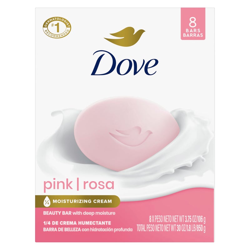 Dove Beauty Bar Soap Pink Rosa, 8 Bars for Soft, Smooth Skin, Cleans & Moisturizes 3.75 oz - Image 1