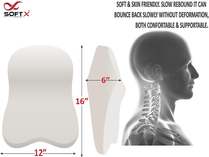 SOFTX SOFT X Memory Foam Car Head Rest Pillow for Driving Neck Rest & Cervical Support Comfortable Rides, Superior Neck Support Cushion, Relieves Neck Pain, Washable Velvet Cover- Large (Silver) - Image 2