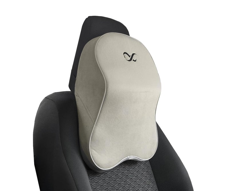 SOFTX SOFT X Memory Foam Car Head Rest Pillow for Driving Neck Rest & Cervical Support Comfortable Rides, Superior Neck Support Cushion, Relieves Neck Pain, Washable Velvet Cover- Large (Silver) - Image 1