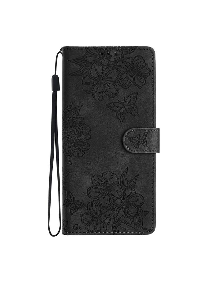 اس-توب جراب لهاتف Motorola Moto E15، مصنوع من مادة البولي يوريثان المنقوشة بنقشة زهور الكرز والفراشات - Image 2