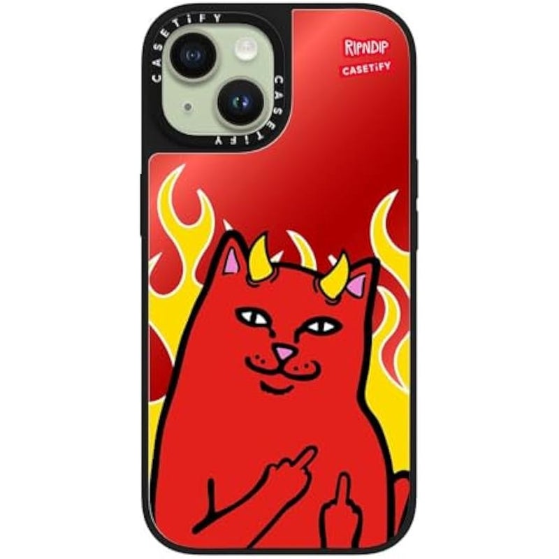 Casetify Mirror Case for iPhone 15 【RipNDip Colab/Reflective / 4.9ft Drop Protection/Compatible with Magsafe】 - Lord Devil - Silver on Black - Image 3