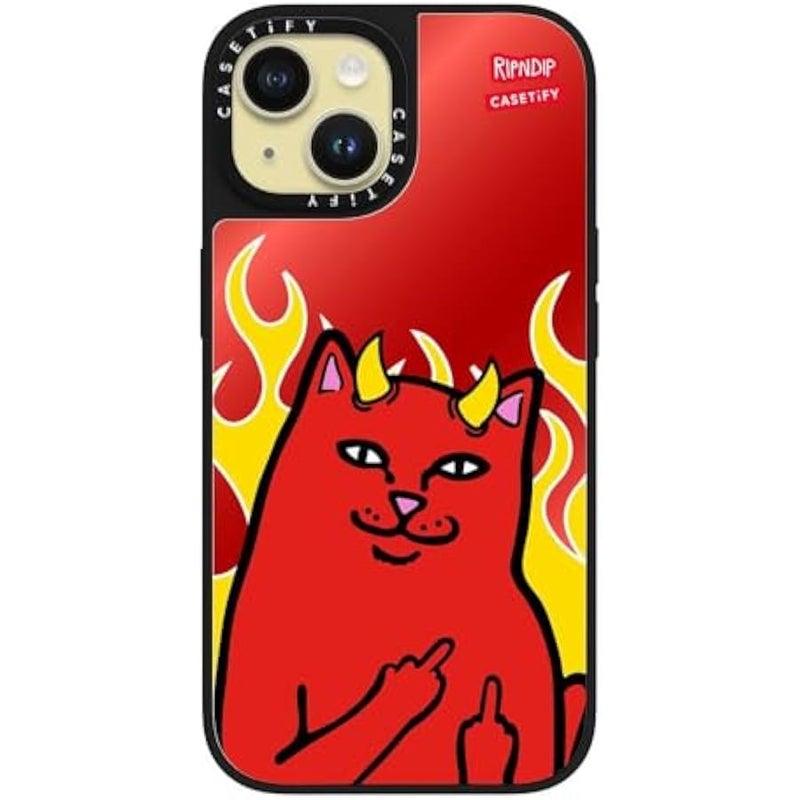 Casetify Mirror Case for iPhone 15 【RipNDip Colab/Reflective / 4.9ft Drop Protection/Compatible with Magsafe】 - Lord Devil - Silver on Black - Image 2