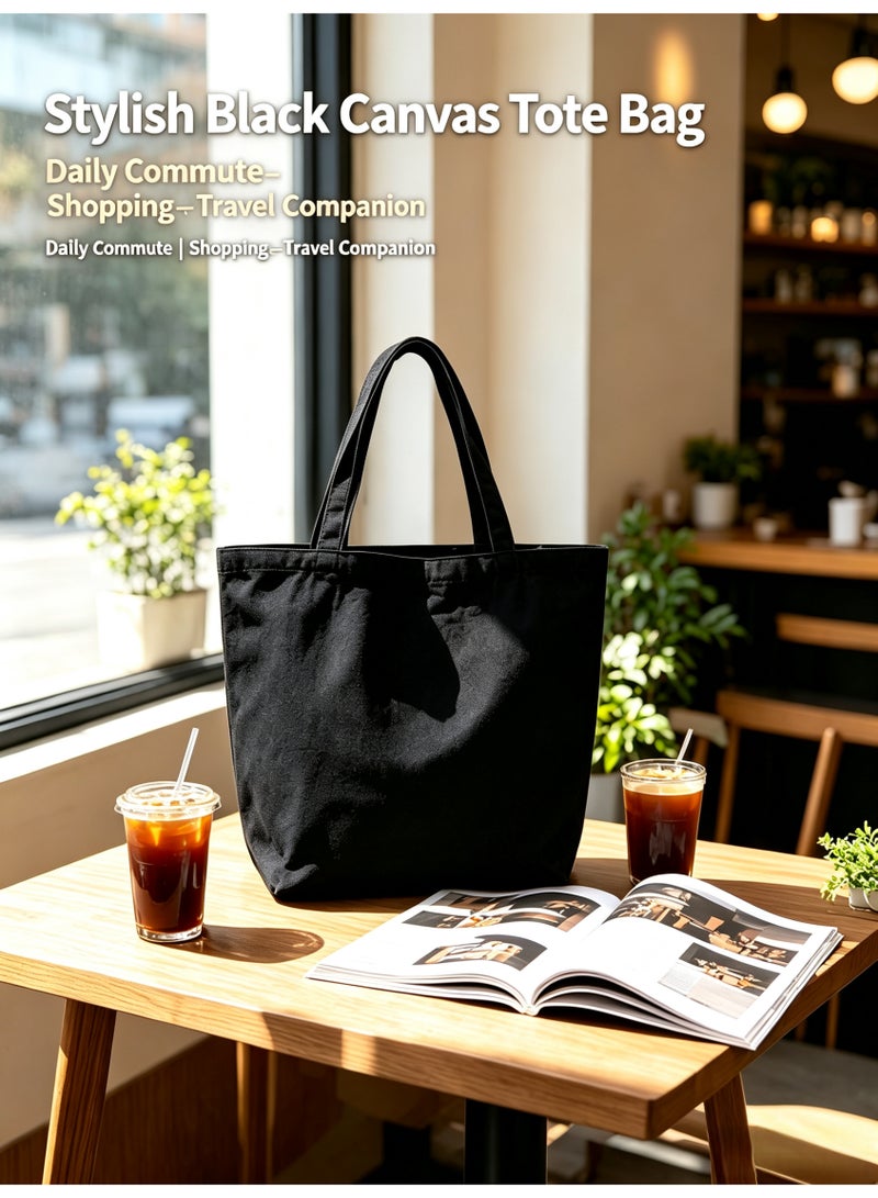 REZAKO 2PCS Foldable Canvas Tote Bags 45X15X35cm（Black) Horizontal Canvas Bag  Large Capacity Solid Color Reusable Shopping Handbags for DIY Painting, Lightweight & Durabl - Image 2