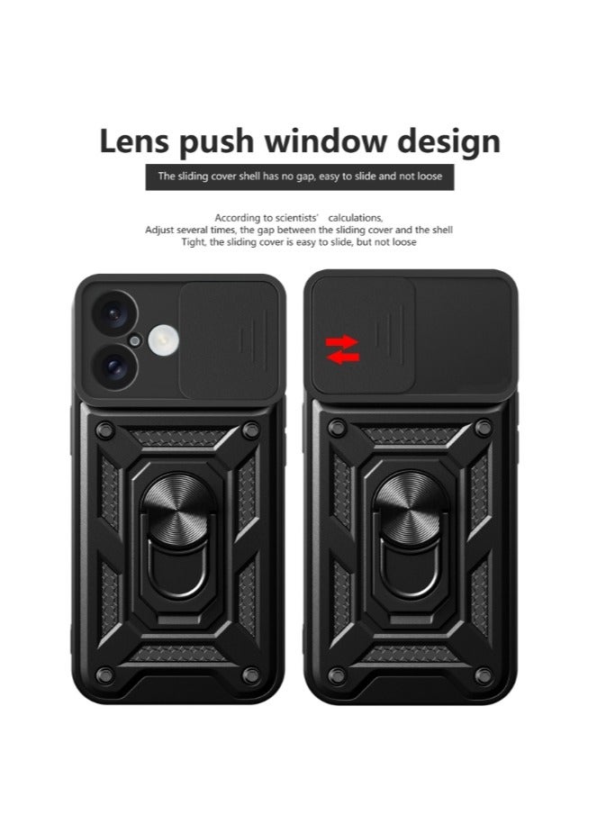 ابل اي فون 16.5G الهاتف المحمول حالة ، انزلاق الكاميرا عدسة الغطاء ، 360 درجة قوس دوار الدائري ، ودعم المغناطيسي سيارة الهاتف المحمول حالة صدمة الأسود - Image 4