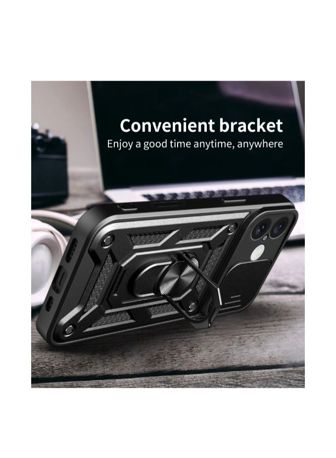 ابل اي فون 16.5G الهاتف المحمول حالة ، انزلاق الكاميرا عدسة الغطاء ، 360 درجة قوس دوار الدائري ، ودعم المغناطيسي سيارة الهاتف المحمول حالة صدمة الأسود - Image 5