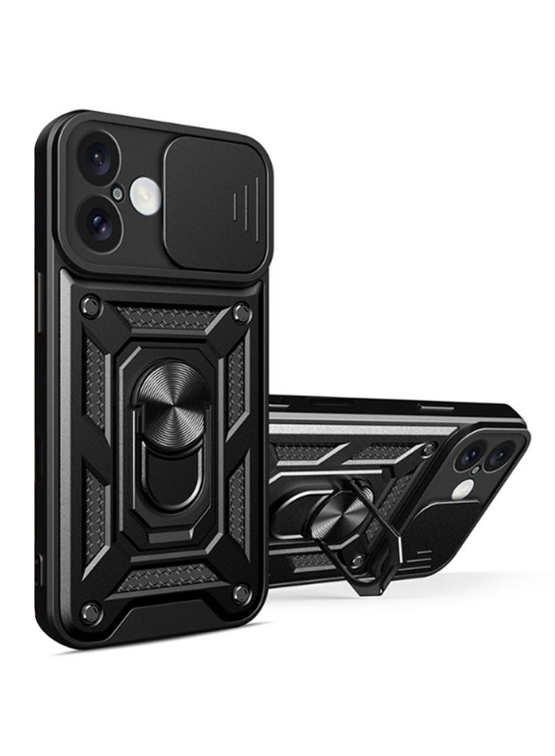 ابل اي فون 16.5G الهاتف المحمول حالة ، انزلاق الكاميرا عدسة الغطاء ، 360 درجة قوس دوار الدائري ، ودعم المغناطيسي سيارة الهاتف المحمول حالة صدمة الأسود - Image 1