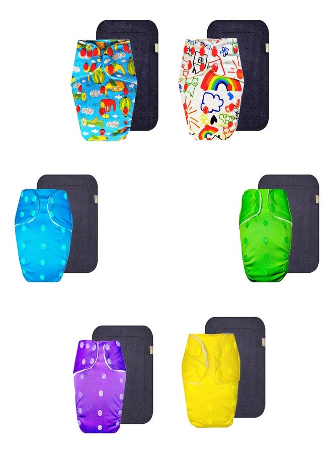 Dumbledo Premium Cloth Diaper with Gray Insert (Pack of 6) | Dry Feel and Comfortable | Breathable | Quick Dry | Perfect for Indian Summers | 3 Months - 3 Years | Unisex Baby - Image 1