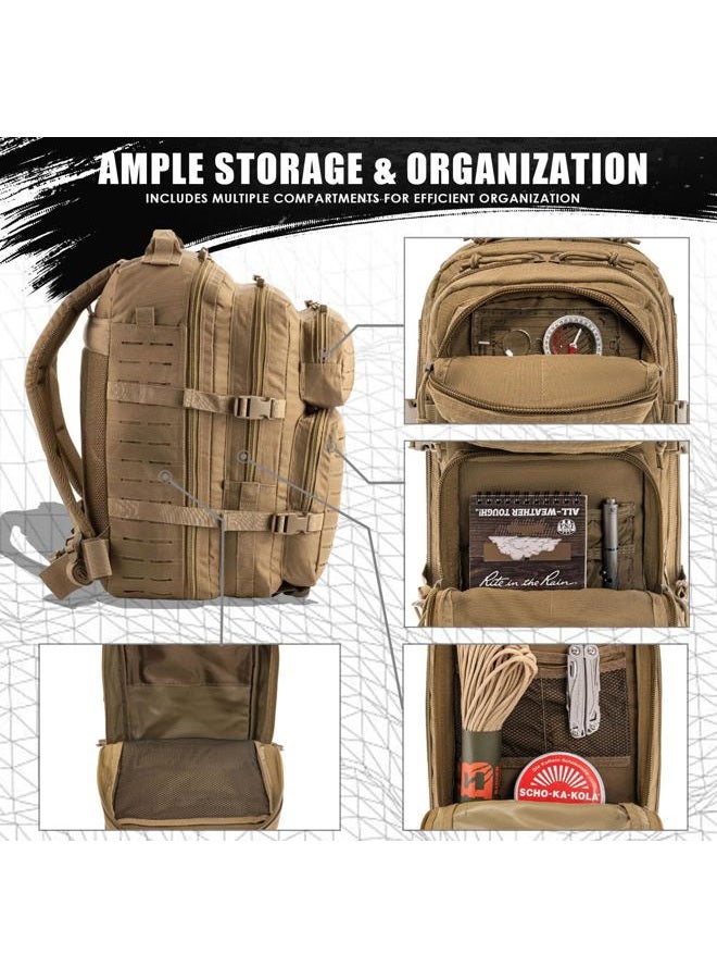 Miramrax Military Tactical Backpack for Men Small Army 3 Day Assault Pack for Molle Bug Out Bag Rucksack Travel Hiking Camping Hunting, Tan, Small, Military Tactical Backpack Hiking Backpack - Image 3