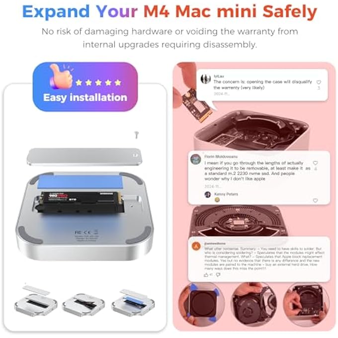 rayihni 40GBPS M.2 NVME SSD ENCLOSURE FOR MAC MINI M4/M4 PRO, EXTERNAL STORAGE UPGRADE | SUPPORTS 1TB/2TB/4TB/8TB SSDS | COMPATIBLE WITH THUNDERBOLT 4/3, USB4/3.2/3.0 | FITS 2230/2242/2260/2280 SSDS - Image 2