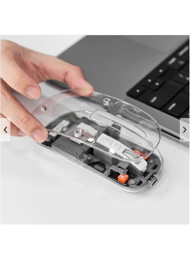 دبليو اي دبليو يو ماوس لاسلكي WiWU Crystal مزدوج الاتصال (Bluetooth + 2.4G) مع غطاء شفاف قابل للإزالة وإضاءة RGB – أسود - Image 4