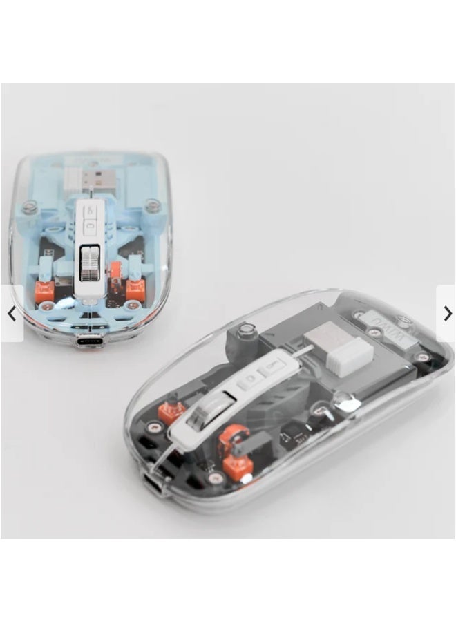 دبليو اي دبليو يو ماوس لاسلكي WiWU Crystal مزدوج الاتصال (Bluetooth + 2.4G) مع غطاء شفاف قابل للإزالة وإضاءة RGB – أسود - Image 3