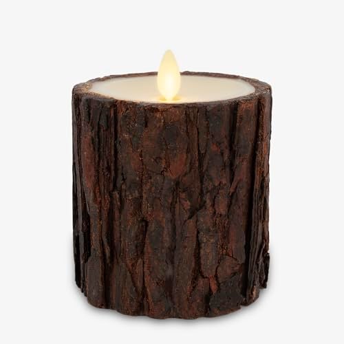 Luminara Real Bark Flameless LED Candle Ivory 35 x 45 Moving Flame Battery Operated with Timer Realistic Wax Pillar for Home Decor Indoor Safe - Image 1