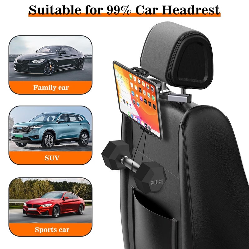 OAHU Tablet Holder for Car Headrest, Adjustable Positions and 360° Rotation Ipad Holder for Car Backseat, Ipad Car Mount for Kids, Ipad Car Holder Back Seat Fit All 5.4-12.9" Tablets and Cell Phones - Image 4