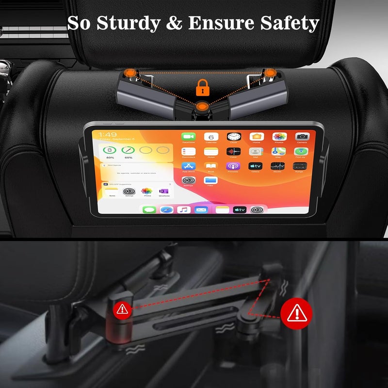 OAHU Tablet Holder for Car Headrest, Adjustable Positions and 360° Rotation Ipad Holder for Car Backseat, Ipad Car Mount for Kids, Ipad Car Holder Back Seat Fit All 5.4-12.9" Tablets and Cell Phones - Image 2