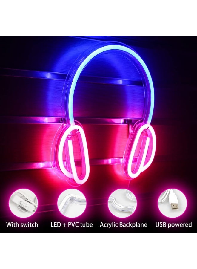 سوفام سماعة رأس الألعاب علامة ضوء النيون، الأزرق والوردي، 27 سم × 27 سم × 5 سم، استخدام داخلي، ليد، علامة النيون، مثالي لملحقات غرفة الألعاب، غرفة نوم الأولاد، يوم الأطفال أو هدية عيد الميلاد - Image 2