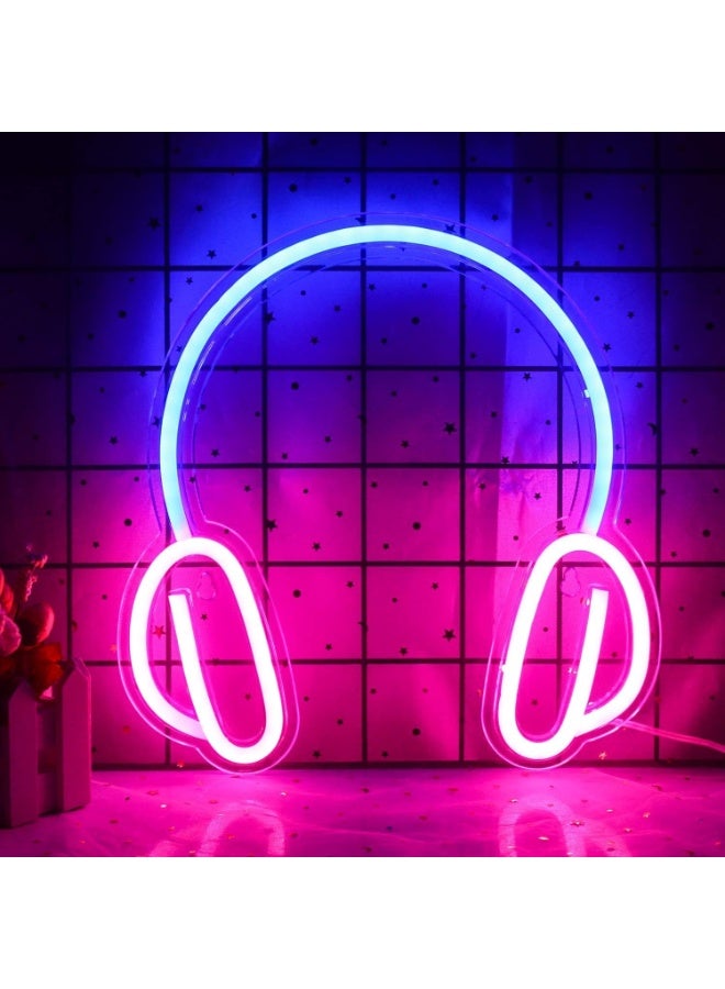 سوفام سماعة رأس الألعاب علامة ضوء النيون، الأزرق والوردي، 27 سم × 27 سم × 5 سم، استخدام داخلي، ليد، علامة النيون، مثالي لملحقات غرفة الألعاب، غرفة نوم الأولاد، يوم الأطفال أو هدية عيد الميلاد - Image 1