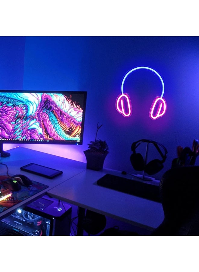 سوفام سماعة رأس الألعاب علامة ضوء النيون، الأزرق والوردي، 27 سم × 27 سم × 5 سم، استخدام داخلي، ليد، علامة النيون، مثالي لملحقات غرفة الألعاب، غرفة نوم الأولاد، يوم الأطفال أو هدية عيد الميلاد - Image 3