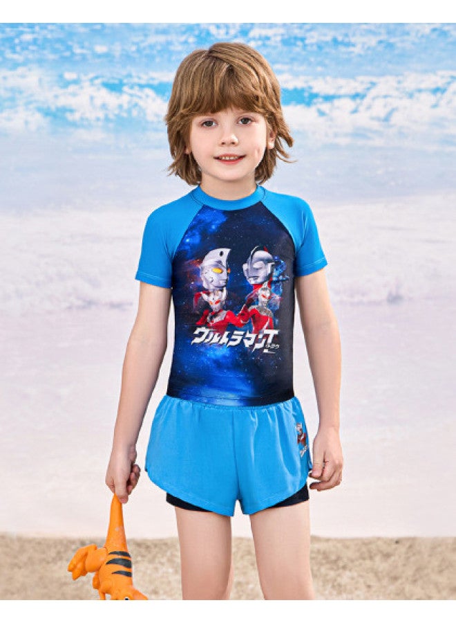 YouYou Classic Ultraman Boys Swimsuit New Two-piece Double-layer Swim Trunks Anti-embarrassment Summer Medium And Large Kids Swimwear - Image 1