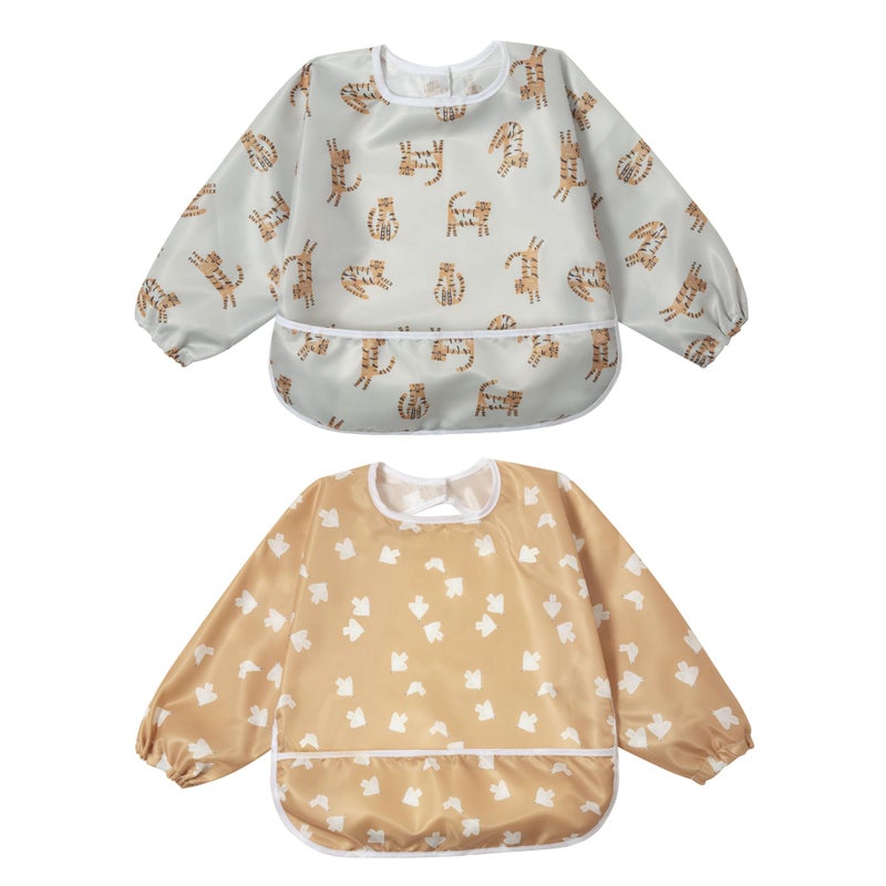 Little Dimsum Mess-Proof Baby Bibs|Infant Toddler Long Sleeve Waterproof Feeding Art Smock|Catching Food & Wipe Clean| Pack of 2 Colors - Image 1
