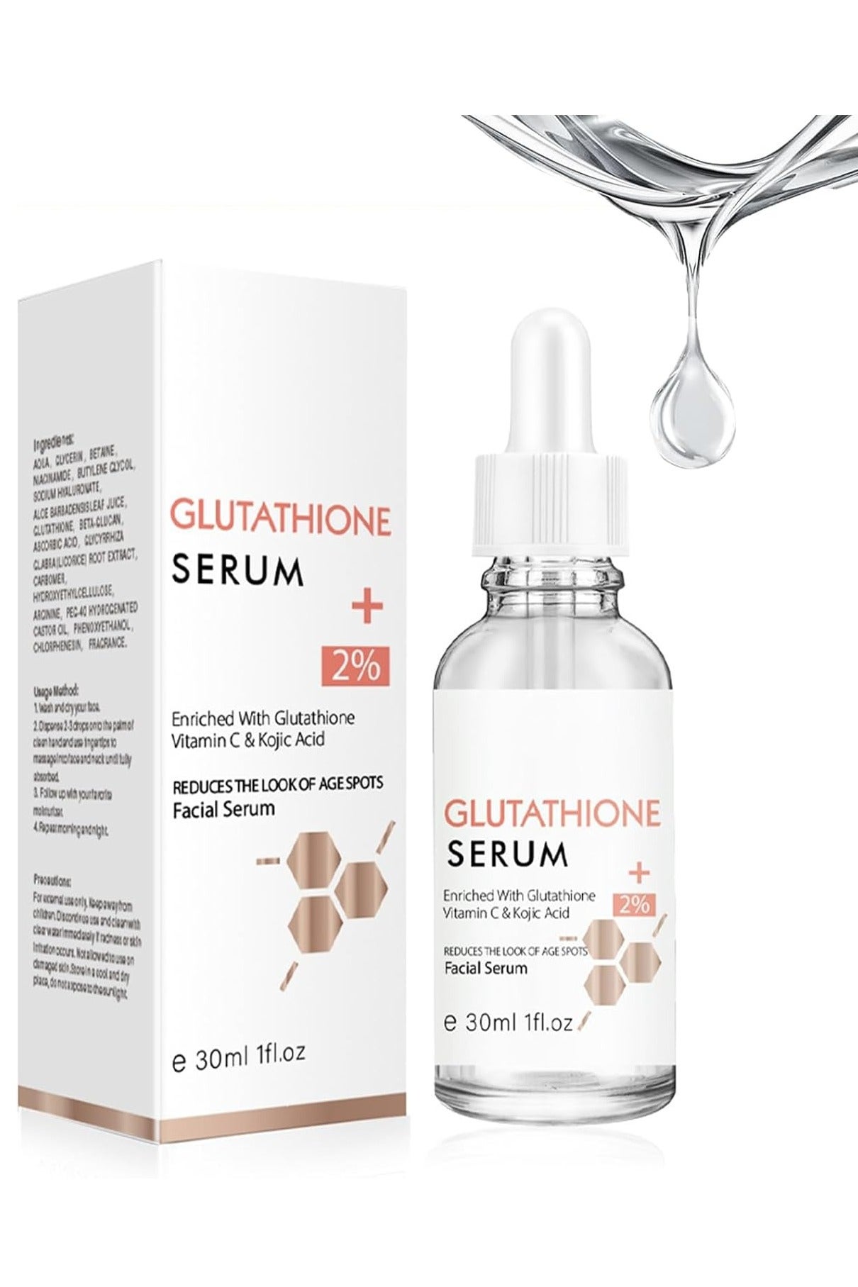 Lanthome Glutathione Serum, Glutathione White Serum, Enriched with Glutathione Vitamin C& Kojic Acid, Hydrating Moisturizing Brightening Skin Reduces Fine Lines & Wrinkles, Dark Spot Remover Face Serum
