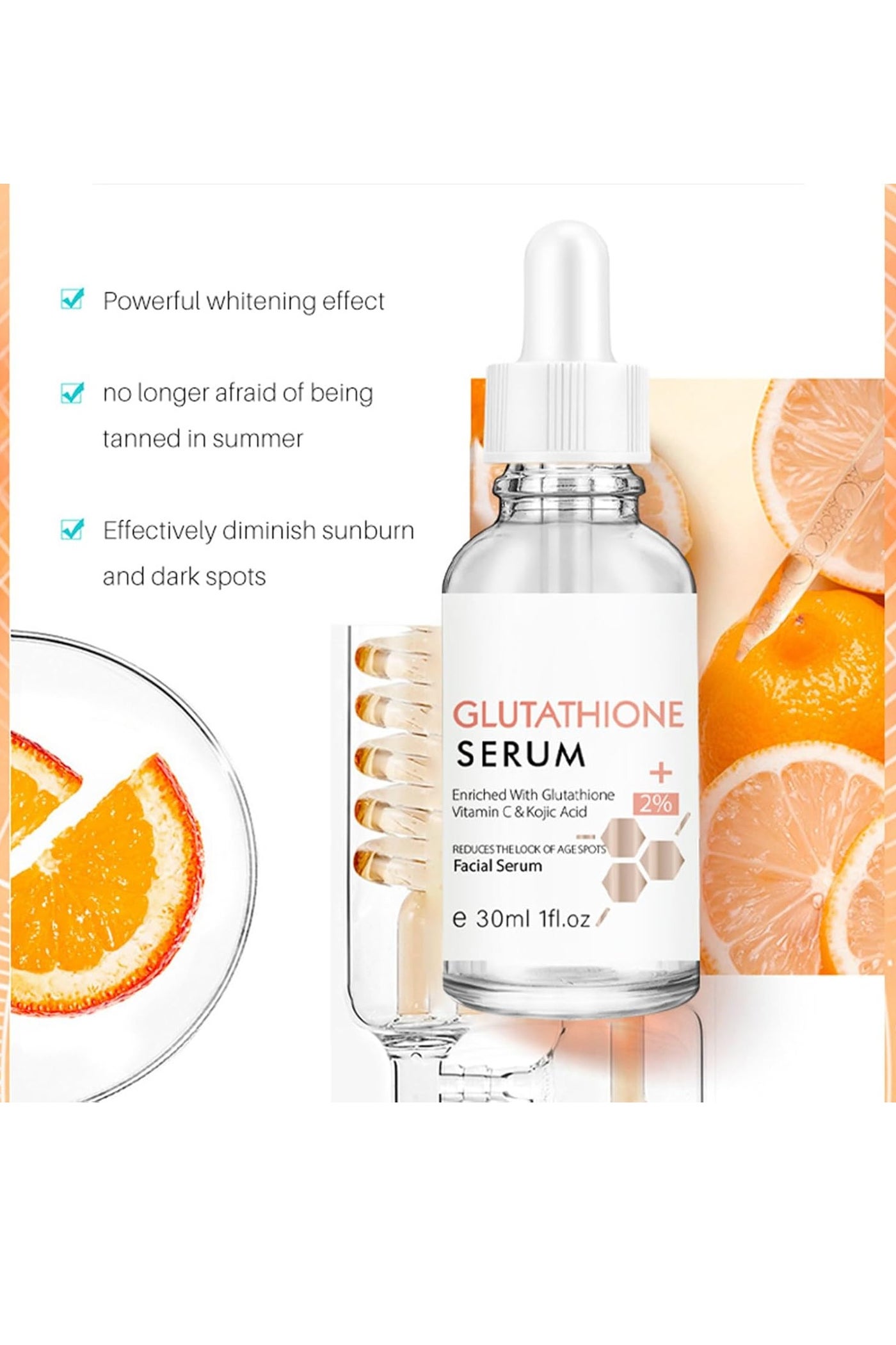 Lanthome Glutathione Serum, Glutathione White Serum, Enriched with Glutathione Vitamin C& Kojic Acid, Hydrating Moisturizing Brightening Skin Reduces Fine Lines & Wrinkles, Dark Spot Remover Face Serum