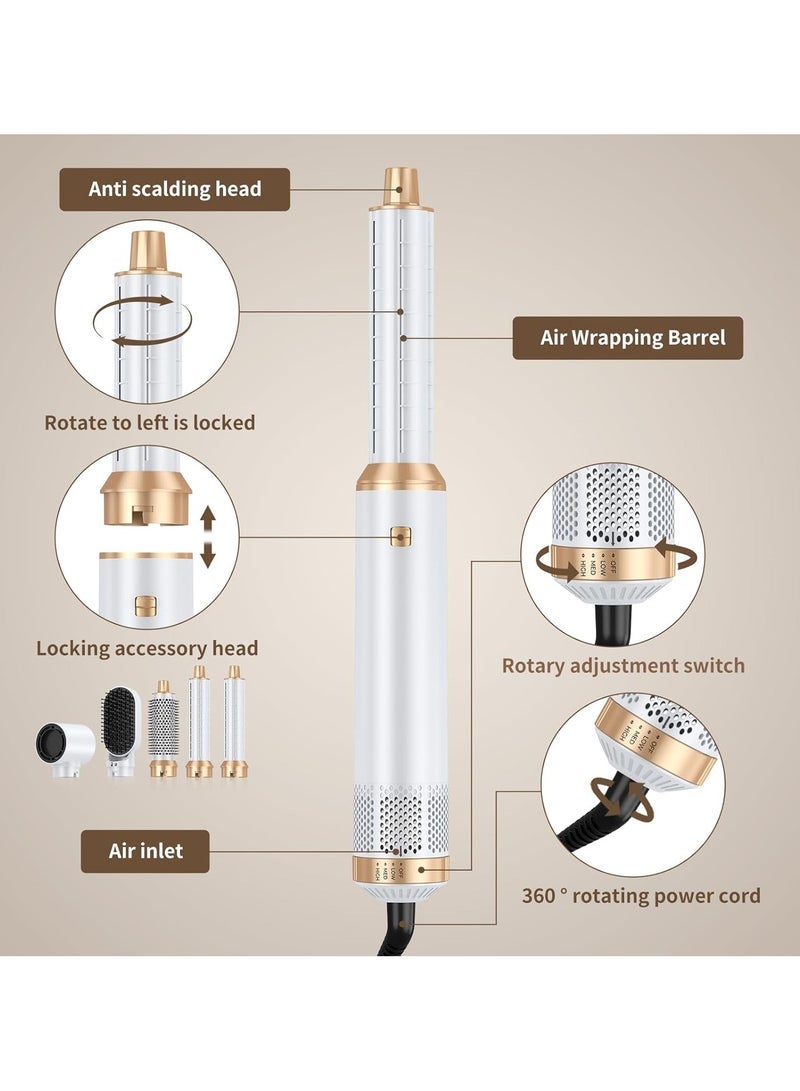 UKLISS Multi-Styler 5 IN 1 Negative Ion Blow Dryer Brush Set, 1000W Upgrade Hot Air Brush Air Curler, Button Instant Heat Up Hair Curler Three speed temperature control Hair Styling Tools with 5 Interchangeable Curling Iron for Hair Drying/Straightening/Curling/Hair Comb Gift for White/with Heat Protective Glove - Image 3