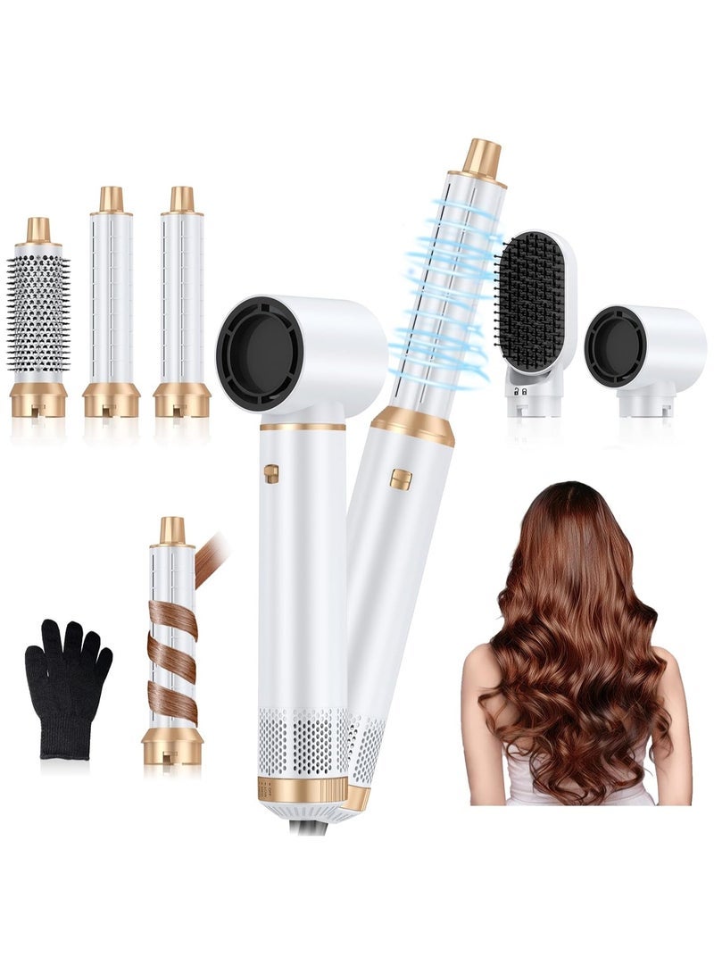 UKLISS Multi-Styler 5 IN 1 Negative Ion Blow Dryer Brush Set, 1000W Upgrade Hot Air Brush Air Curler, Button Instant Heat Up Hair Curler Three speed temperature control Hair Styling Tools with 5 Interchangeable Curling Iron for Hair Drying/Straightening/Curling/Hair Comb Gift for White/with Heat Protective Glove - Image 1