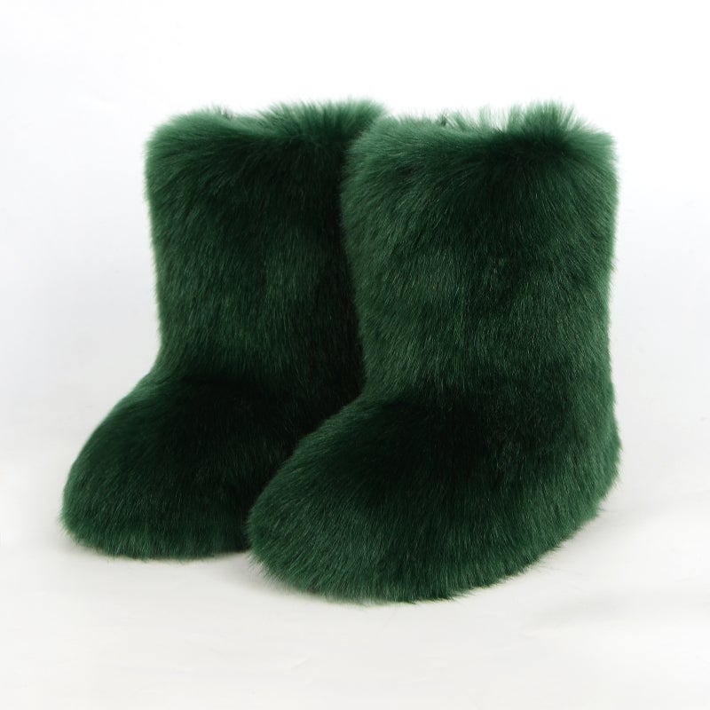 Exclusive Fur Boots For Winter, Warm And Cold-Resistant, Fleece-Lined Mid-Calf Boots, Fashionable And Cute Women'S Snow Boots For Cold Protection - Image 1