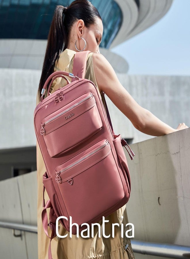 Chantria Women Laptop Backpack 15L | Water-Repellent Nylon Ladies Backpack Fits 15.6 Inch Slim Laptop | Multi-Compartment Comfortable | Premium Stylish Daypack for Work, Office & Travel (Rose) - Image 2
