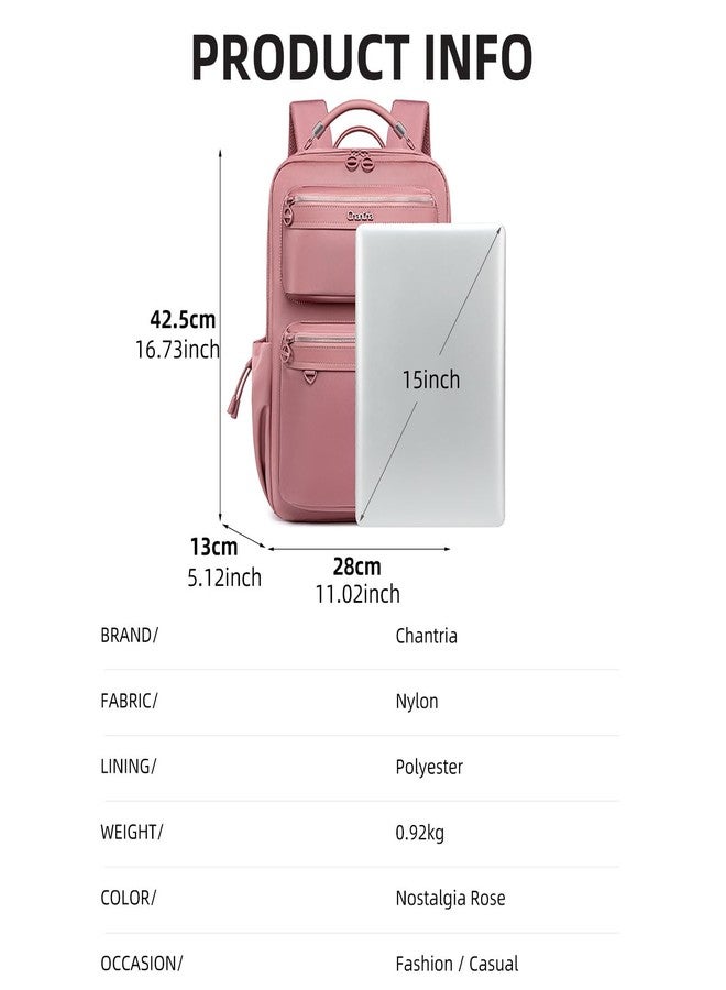 Chantria Women Laptop Backpack 15L | Water-Repellent Nylon Ladies Backpack Fits 15.6 Inch Slim Laptop | Multi-Compartment Comfortable | Premium Stylish Daypack for Work, Office & Travel (Rose) - Image 3